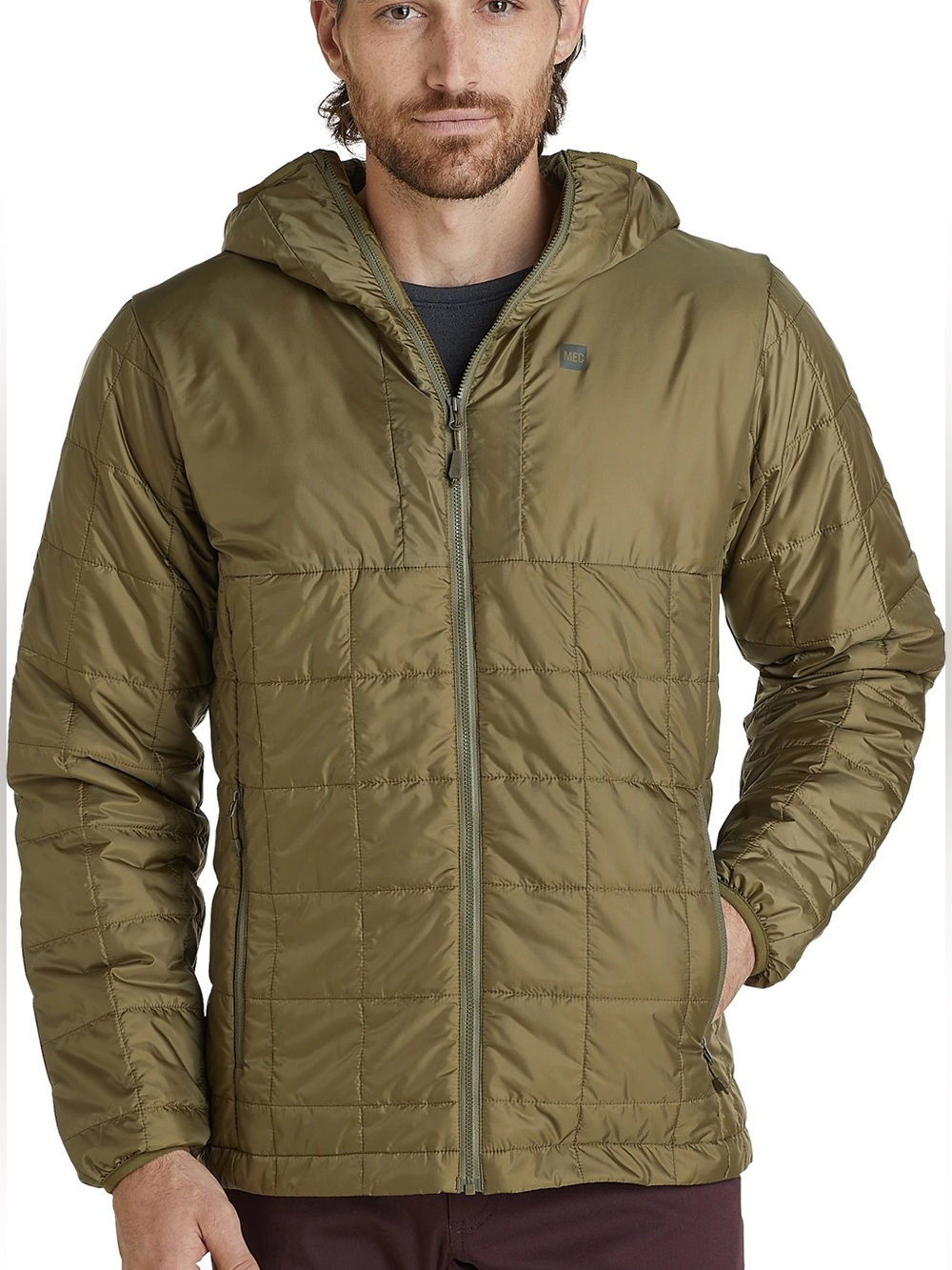 Men’s MEC Aura Hoodie Puffer Jacket Small Khaki Green